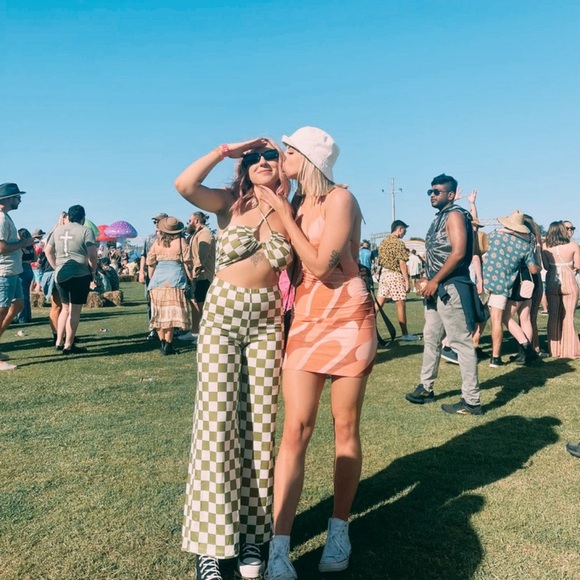 Princess Polly checkered stretch crop top halter bra pants set outfit NWOT - Picture 7 of 8